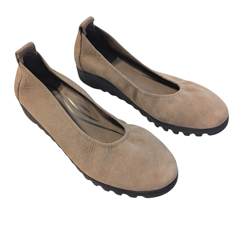 Aetrex Women's 8.5‎ Brianna Ballet Flats Taupe Brown Leather Orthotic Slip-On